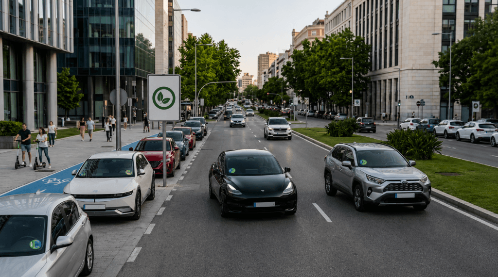 vehículos con etiquetas DGT en zona urbana