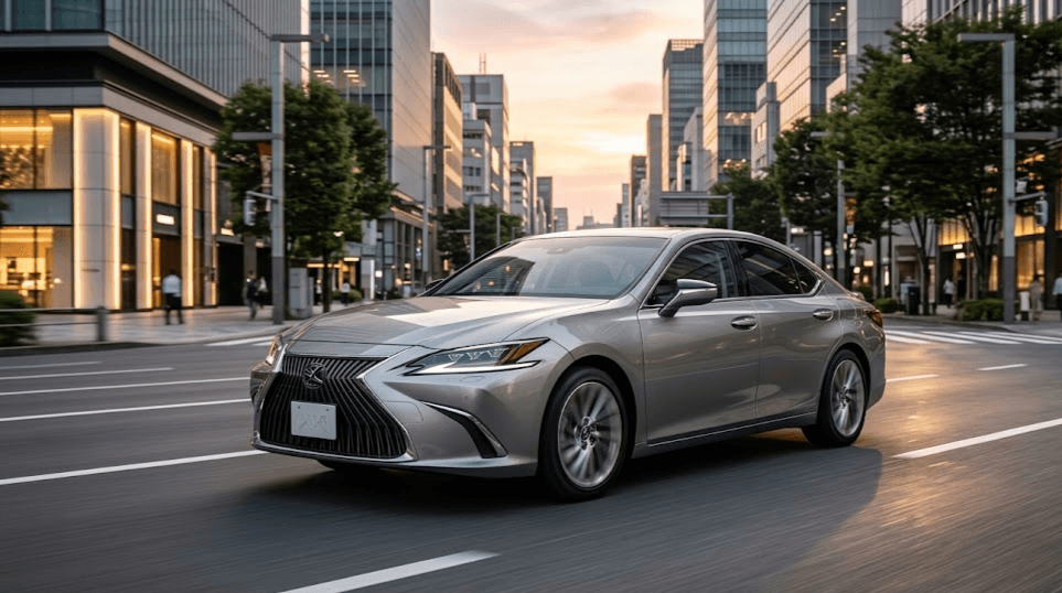 Lexus ES 300h 2026 berlina híbrida premium circulando por ciudad
