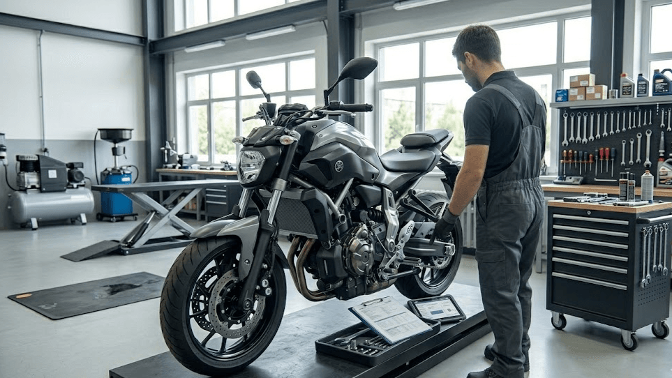 Moto A2 deslimitada en taller revisando documentación, limitación y normativa