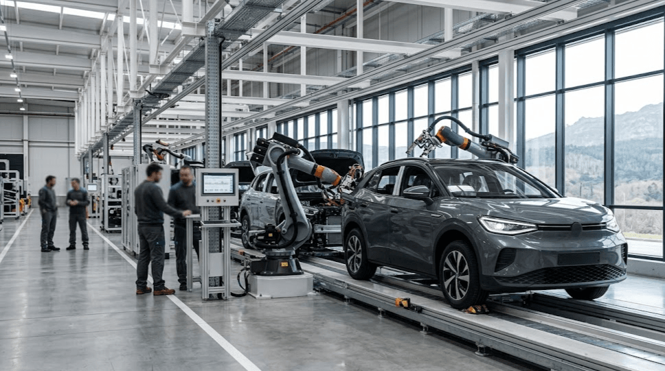 MG fábrica Galicia con interior de coche moderno y producción europea de vehículos
