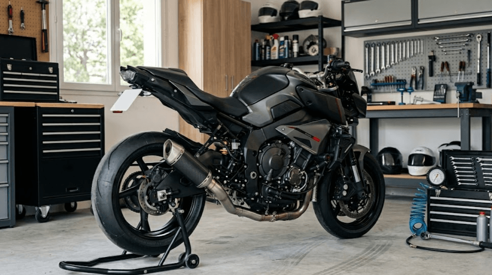 Modificaciones racing moto en una naked deportiva con escape, semimanillares y piezas de rendimiento