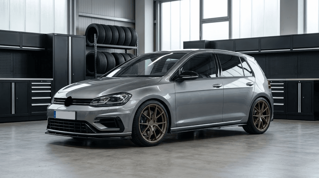 Tuning coches con compacto modificado con llantas, suspensión baja y estética limpia