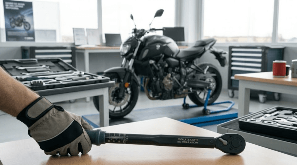 Llave dinamométrica coche moto ajustando par de apriete en rueda y tornillos de mantenimiento