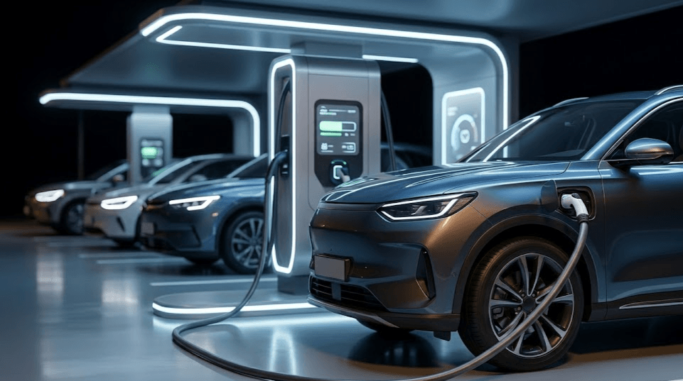 BYD cargadores ultrarrápidos Europa con coche eléctrico chino cargando en estación moderna