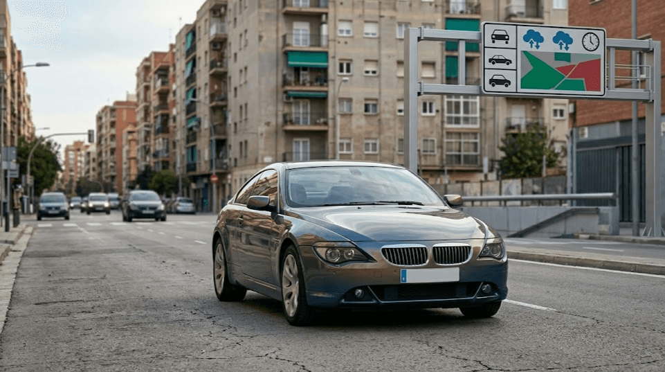 ZBE y coche usado entrando en una zona de bajas emisiones urbana