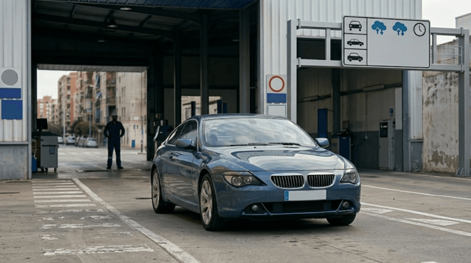ITV 2026 coche entrando en una estación de inspección técnica