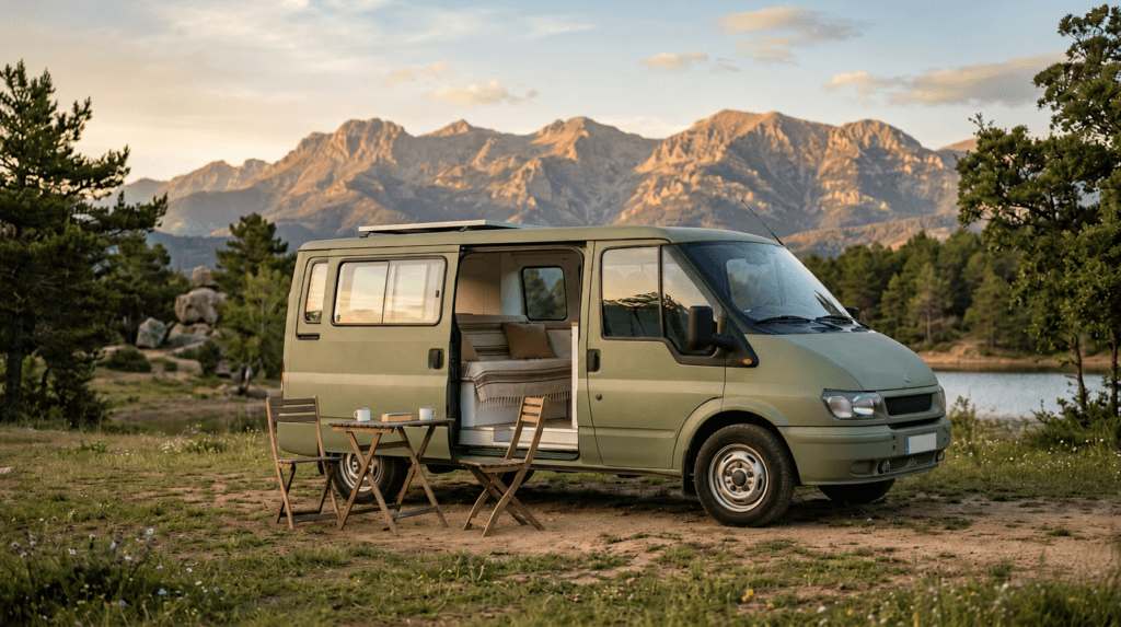 Volkswagen ID Buzz camper con cama y equipamiento para dormir