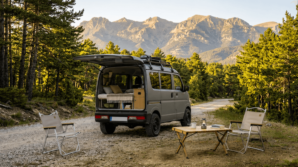 Mini camper 4x4 pequeña preparada para escapadas