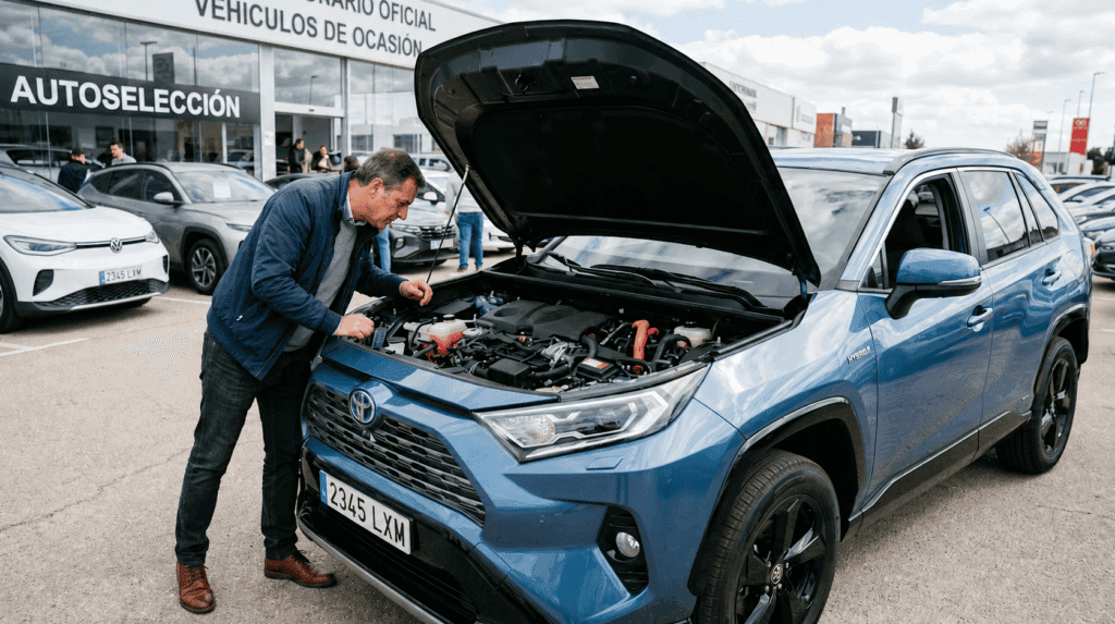 Comprar coche híbrido de segunda mano revisando el motor antes de comprar