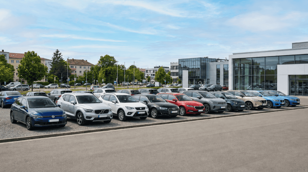 coche de combustión en 2035 fila de coches nuevos
