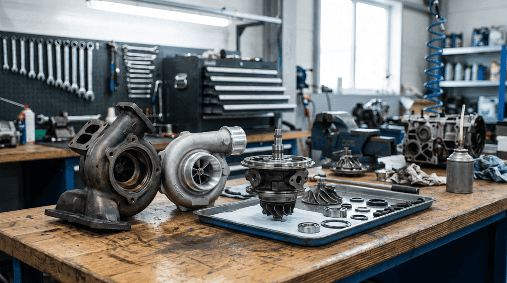 Síntomas de un turbo averiado: turbocompresor sobre banco de taller