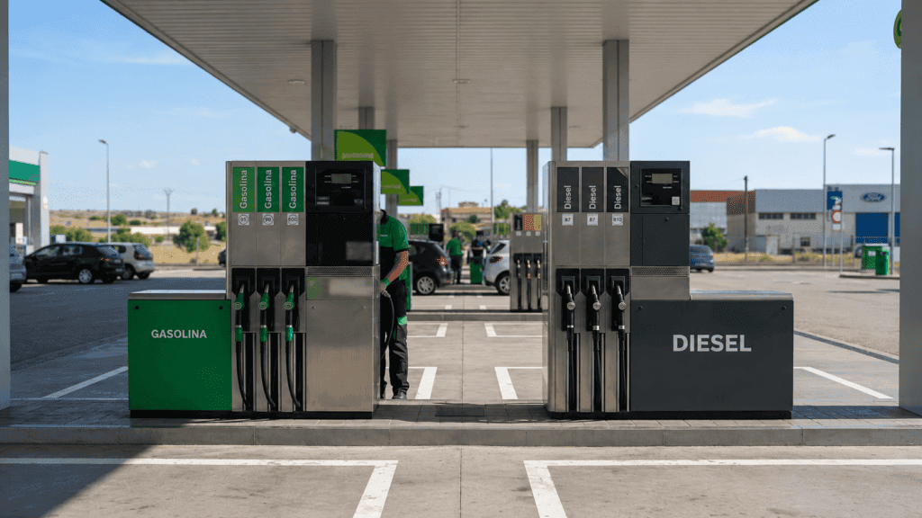 Coche gasolina o diésel 2026: surtidores de combustible
