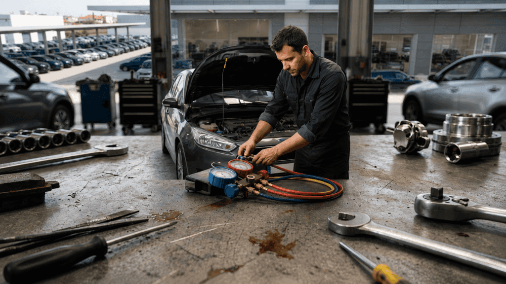 Cuánto cuesta recargar el aire acondicionado: técnico en taller