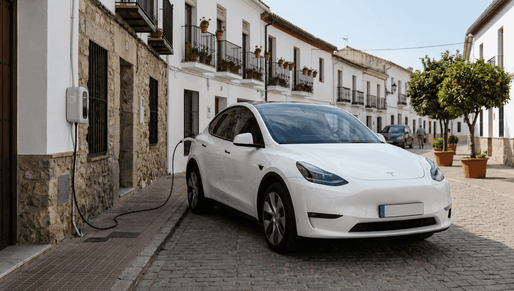 Coche eléctrico de segunda mano: vehículo cargando en la calle