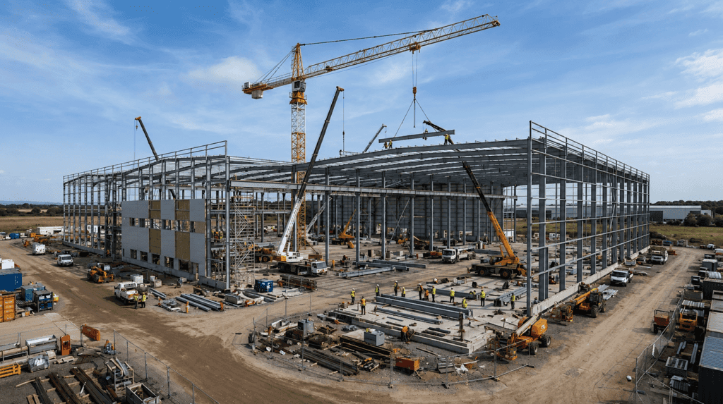 Gigafactoría de Stellantis y CATL en Zaragoza: nave industrial en construcción
