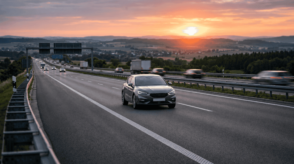 sistemas de seguridad obligatorios coches nuevos en un coche circulando por autopista