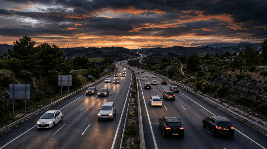 restricciones DGT eclipse solar 12 agosto en una carretera española