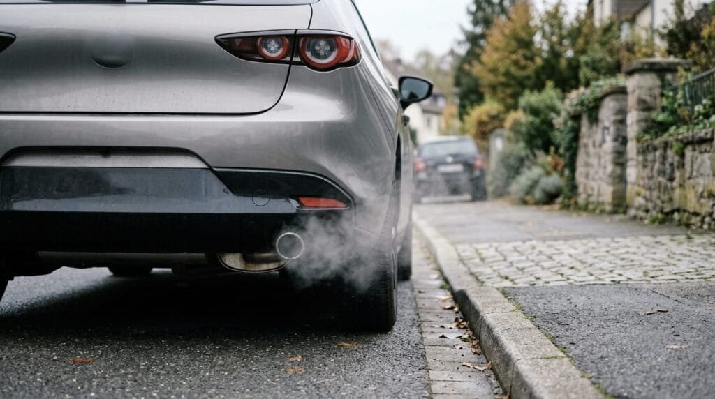 humo por el escape del coche, tubo de escape con humo visible