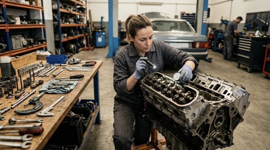 junta de culata dañada, mecánico revisando el motor de un coche