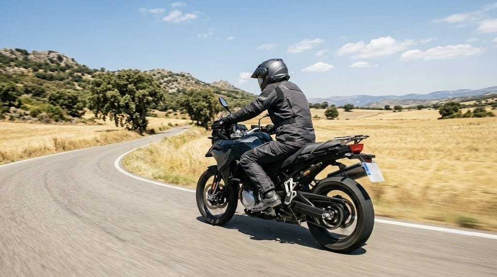 seguro de moto en verano, motorista circulando por carretera