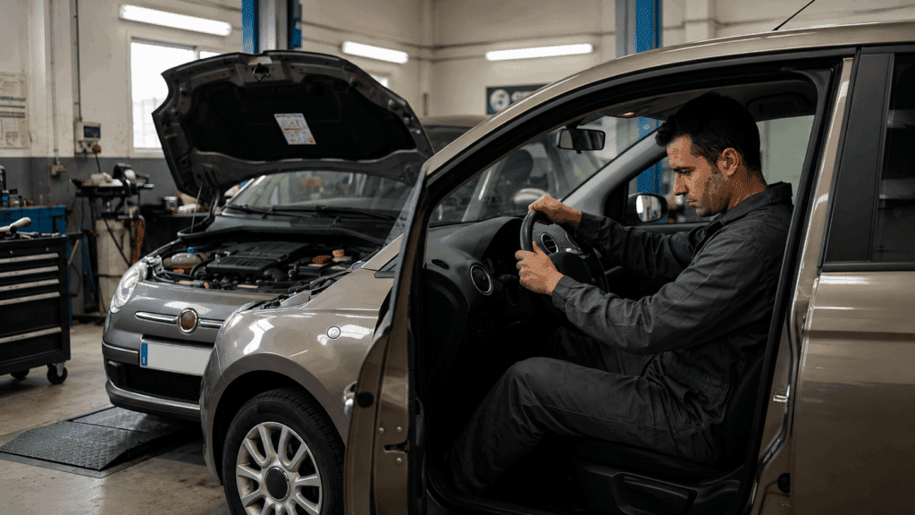 síntomas de la bomba de dirección asistida, mecánico revisando el motor