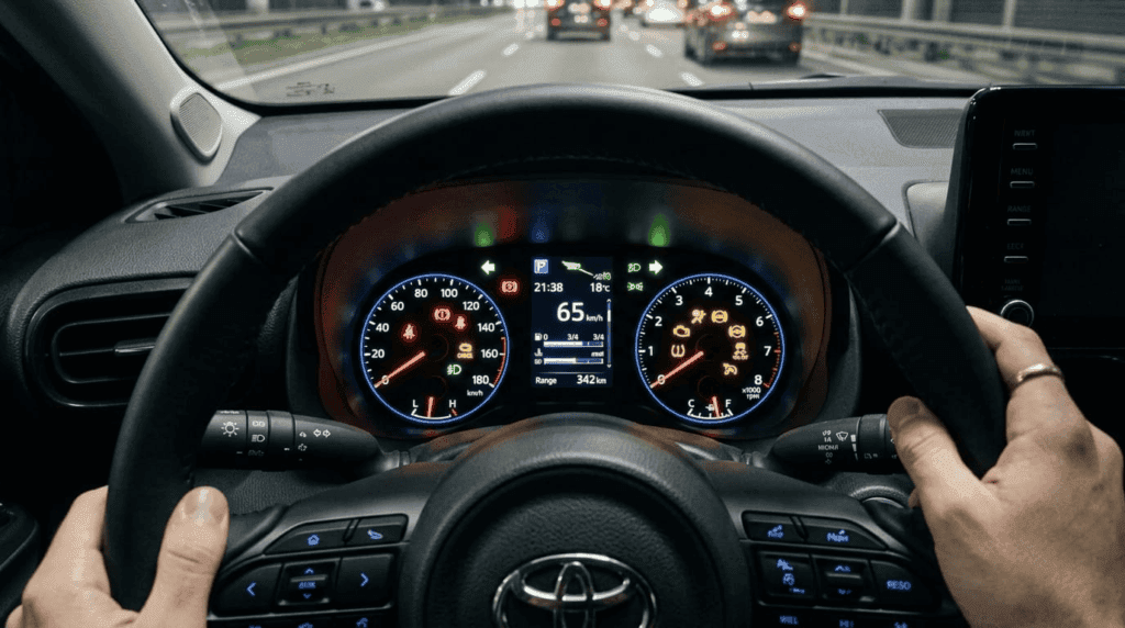 testigos Toyota Yaris en el cuadro de instrumentos