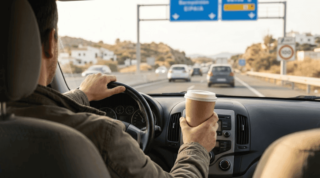 comer o beber al volante en un coche