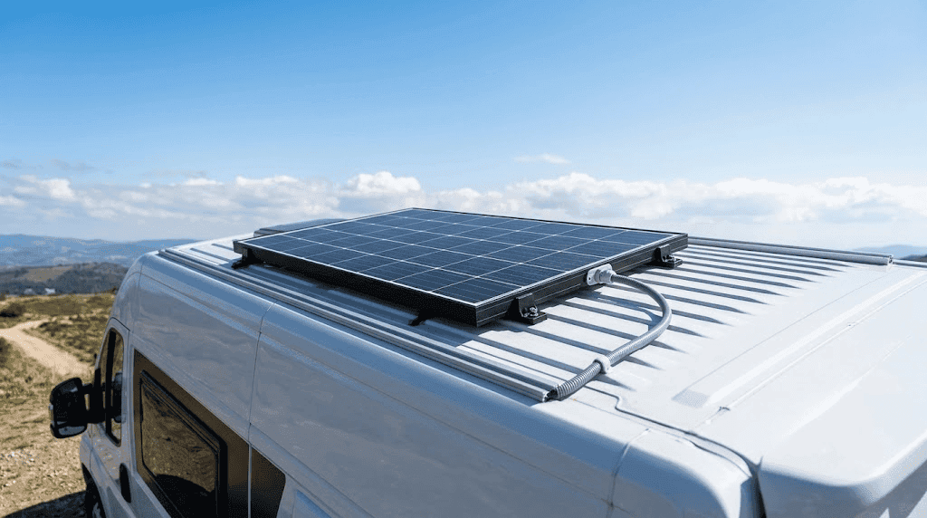 Instalación eléctrica placa solar camper en el techo de una furgoneta