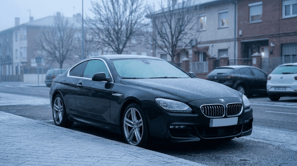 Arrancar coche mucho frio: vehículo cubierto de escarcha en una mañana de invierno