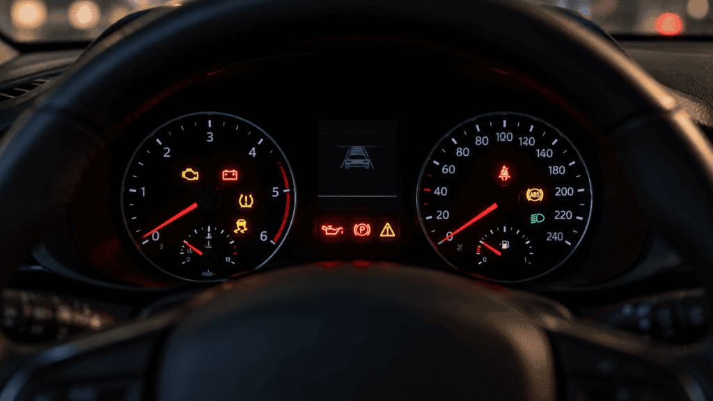 Testigos Opel Astra: cuadro de instrumentos de un Opel Astra con varios testigos iluminados