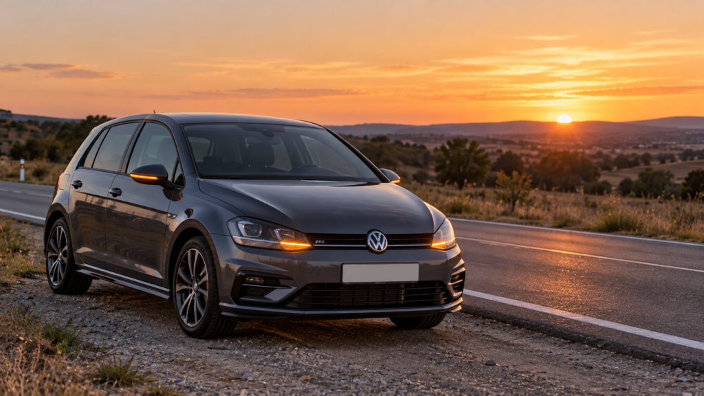 EPC Volkswagen Golf: Volkswagen Golf gris parado en el arcén con las luces de emergencia