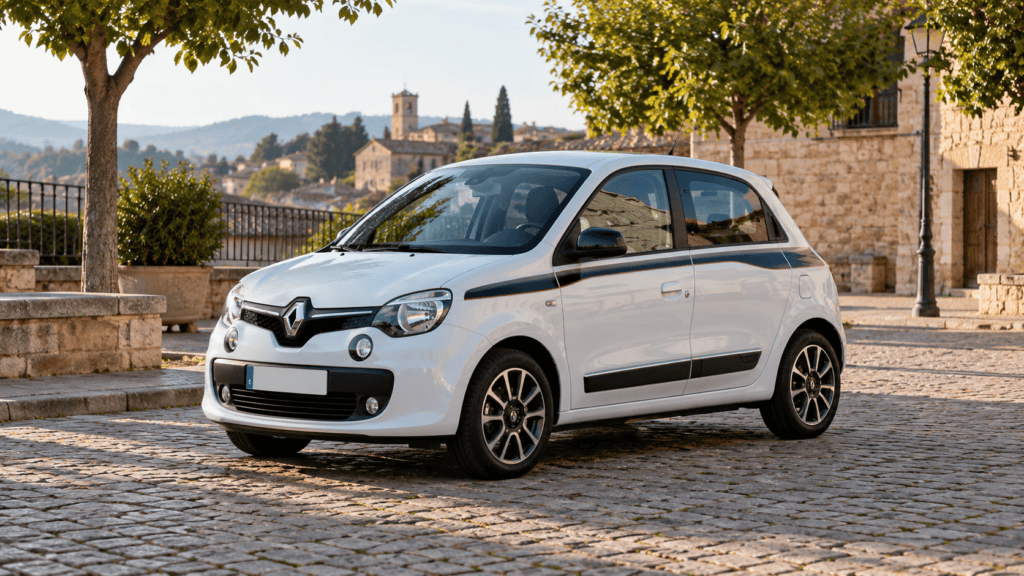 Renault Twingo aparcado en una plaza con adoquines: guía de testigos renault twingo