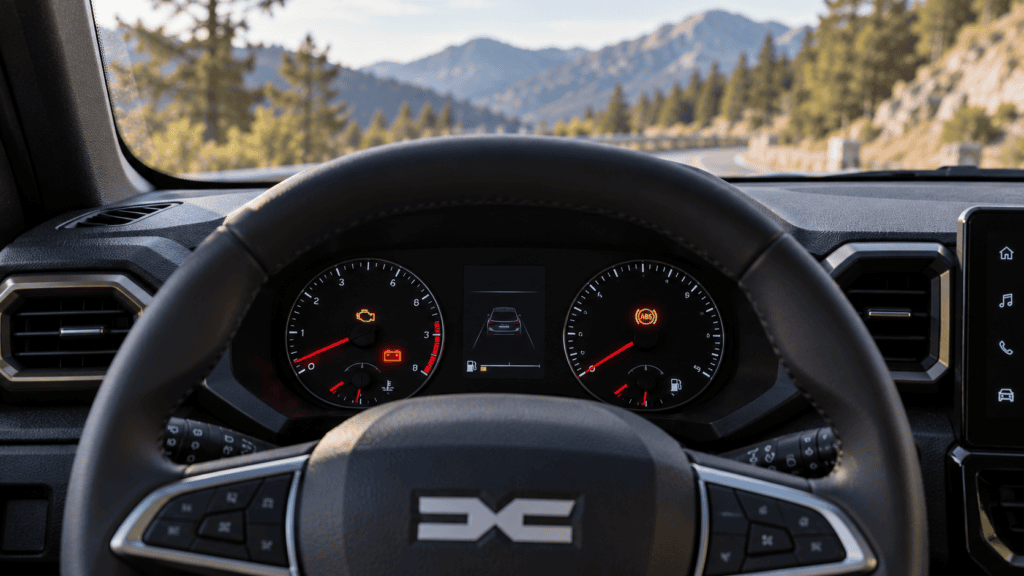 Cuadro de instrumentos del Dacia Duster con testigos de aviso encendidos: guía de dacia duster 2026 problemas