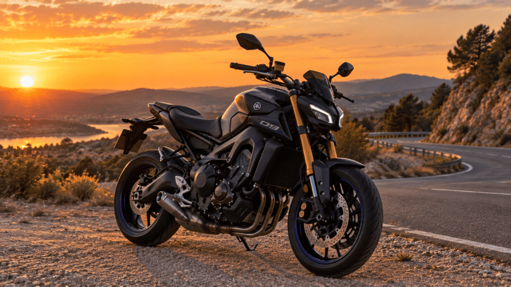 Fallos Yamaha MT-09: moto naked tricilíndrica aparcada junto a una carretera